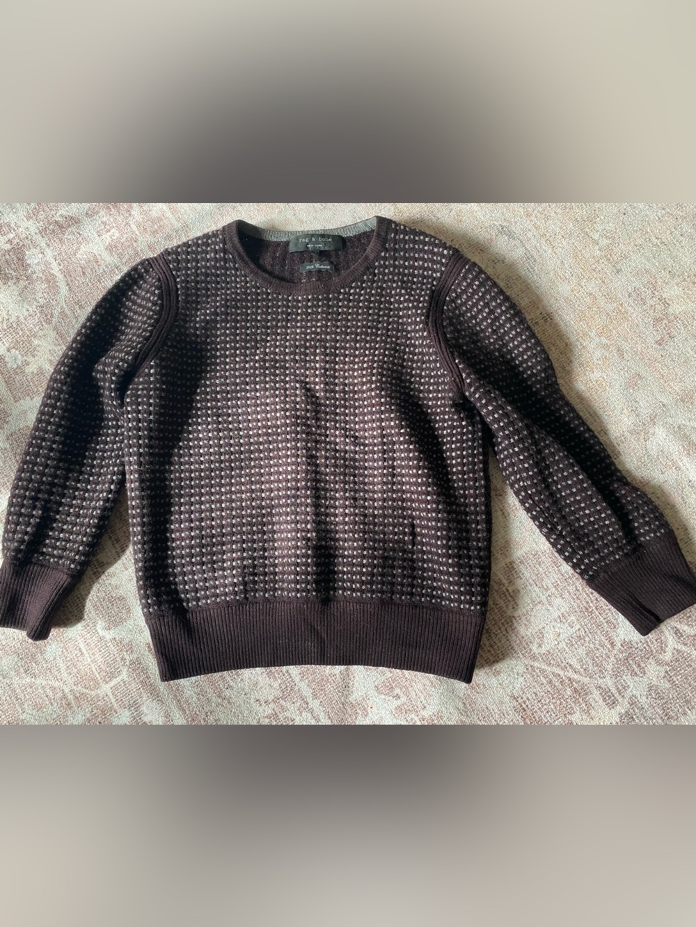 Rag & Bone Women's Cashmere Crewneck Sweater in Dark Plum with Light Gray Patter - Picture 6 of 6